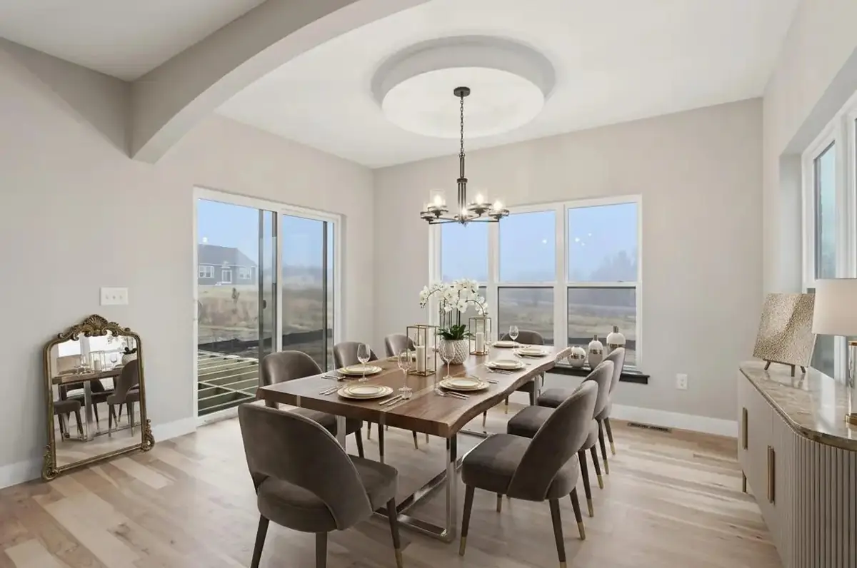 Arched beam ceiling over a dining room
